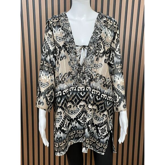 Raviya Women's L Beige Blouse Top Tunic Boho Embellished Beaded Cover Up - Picture 1 of 9